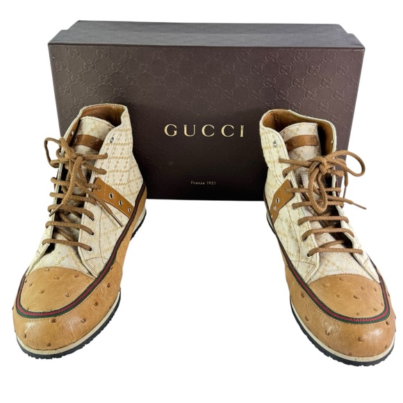 GUCCI Diamante Ostrich High Top Men Sneakers Made in Italy 9 - 9.5 US - Picture 1 of 15